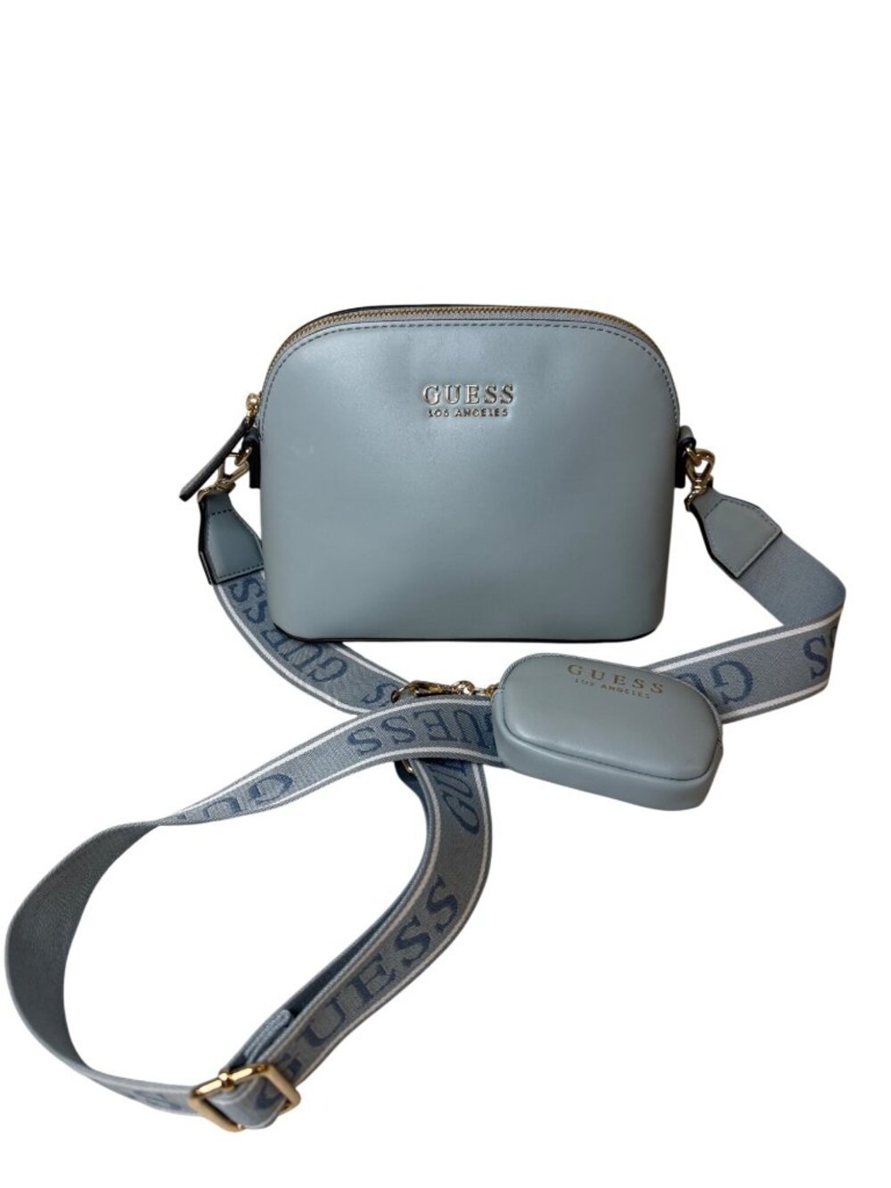 Guess Light Blue Crossbody Bag NWOT Gold Hardware Logo Strap Coin Purse 9x7